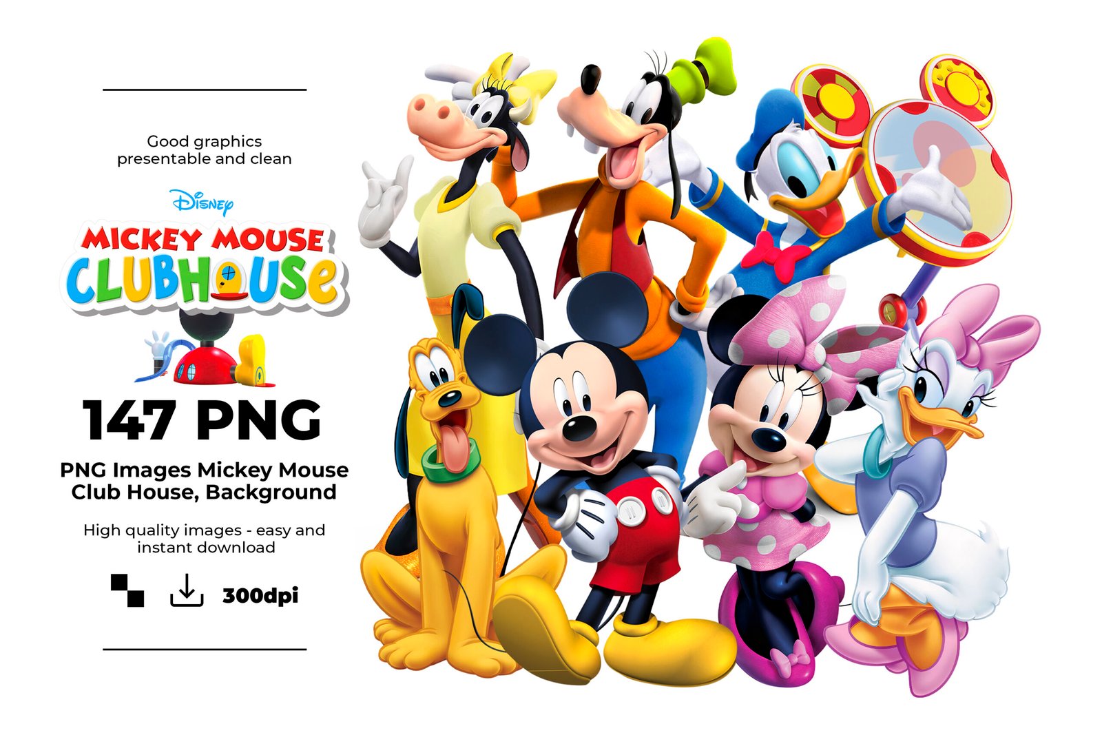 Mickey Mouse Clubhouse, Mickey Mouse Clubhouse PNG, Mickey Mouse Clubhouse characters, Mickey Mouse Clubhouse imagenes, Clip art, Sublimation , Instant download, High resolution