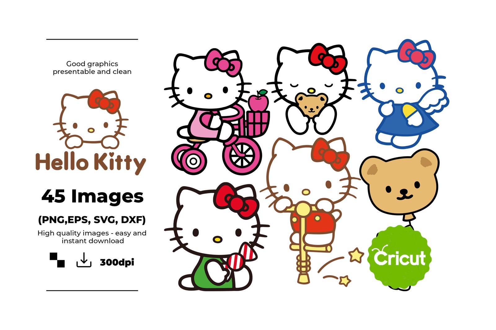 Hello kitty, Hello kitty Svg, Eps, Pdf, Png, Hello kitty Bundle, Hello kitty Cricut, Hello kitty Characters, Silhouette, Sublimation, High Resolution, Instant Download