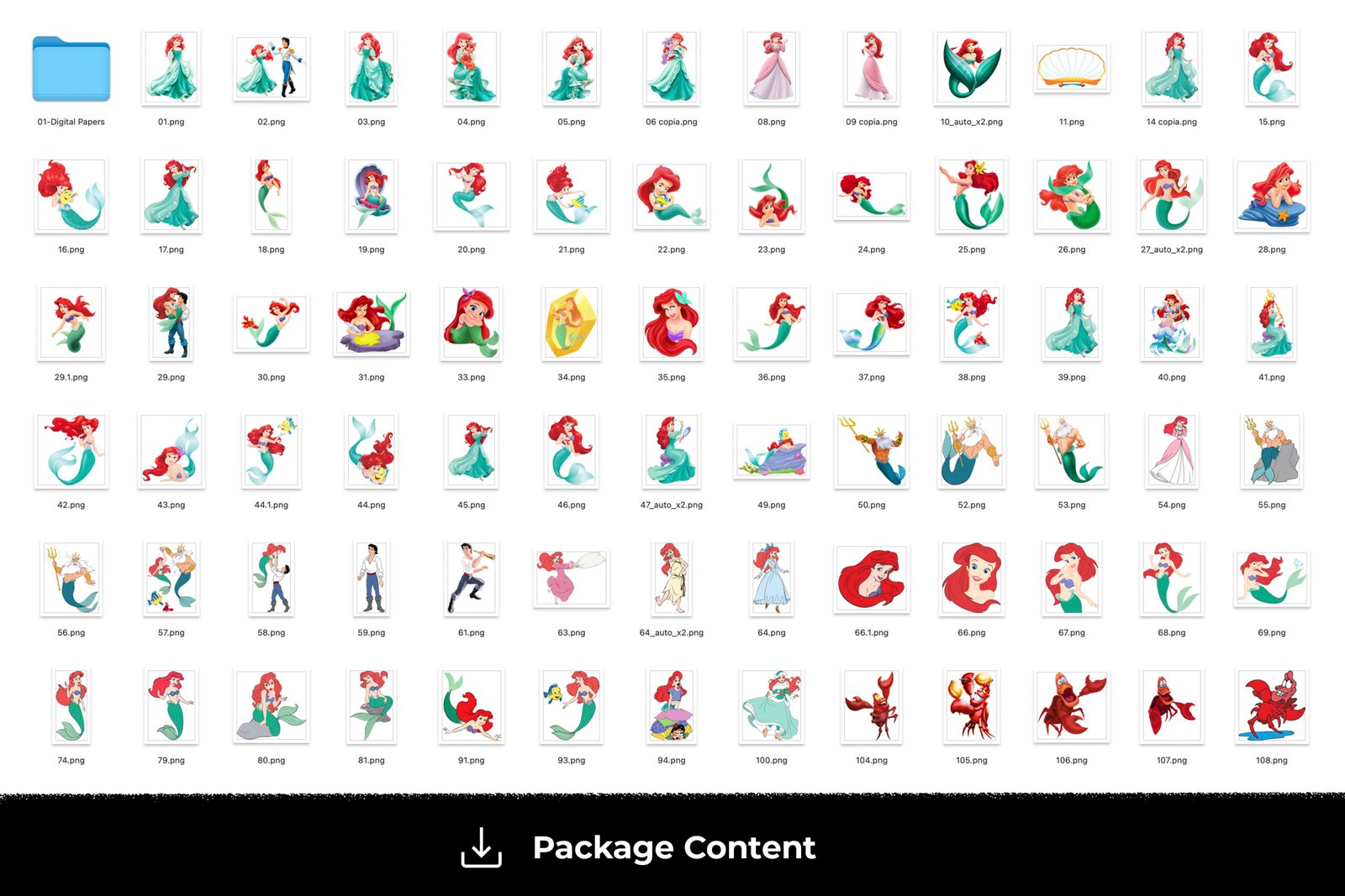 The Little Mermaid, The Little Mermaid PNG, The Little Mermaid characters, The Little Mermaid imagenes, Clip art, Sublimation , Instant download, High resolution - Image 4