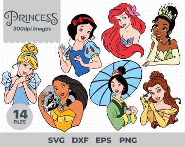 Princess SVG, Elsa svg, Cinderella svg, Moana svg, Snow White svg, Jasmine svg, Ariel svg, Alice svg, anna svg, belle svg, Aurora svg