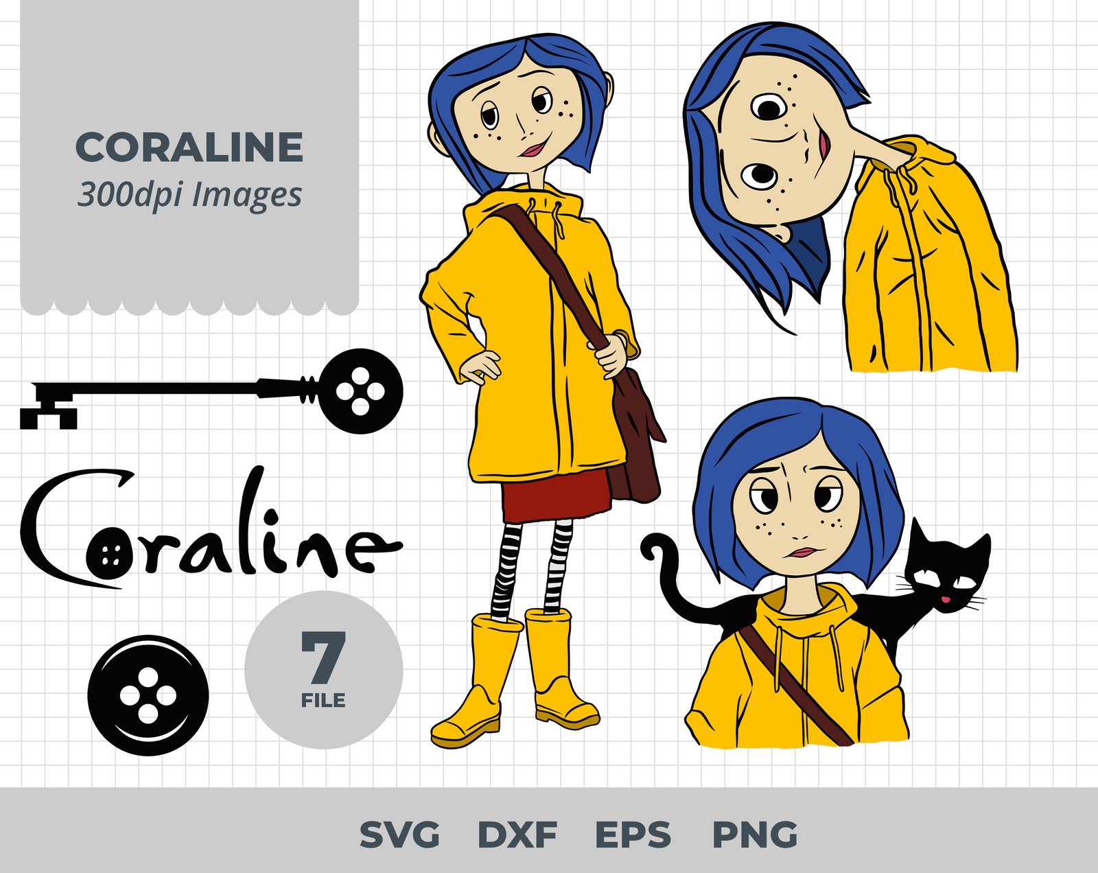 Coraline, Coraline Svg, Eps, Pdf, Png, Coraline Bundle, Coraline Cricut, Coraline Characters, Silhouette, Sublimation, High Resolution, Instant Download