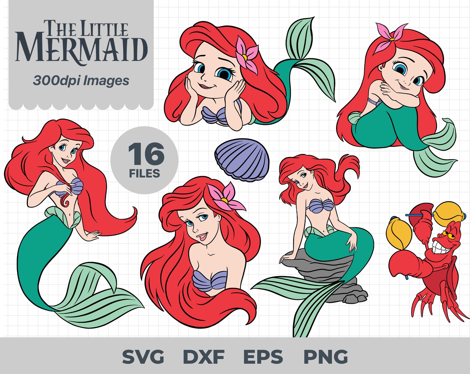 Little Mermaid, Little Mermaid Svg, Eps, Pdf, Png, Little Mermaid Bundle, Little Mermaid Cricut, Little Mermaid Characters, Silhouette, Sublimation, High Resolution, Instant Download