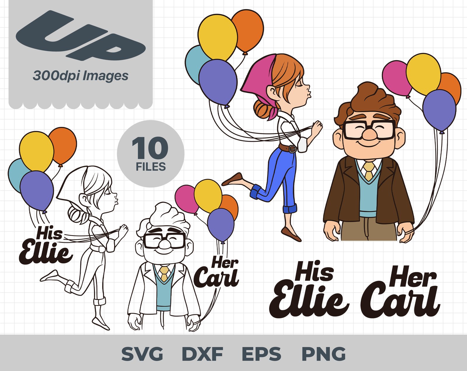 Ellie and Carl, Ellie and Carl Svg, Eps, Pdf, Png, Ellie and Carl Bundle, Ellie and Carl Cricut, Ellie and Carl Characters, Silhouette, Sublimation, High Resolution, Instant Download