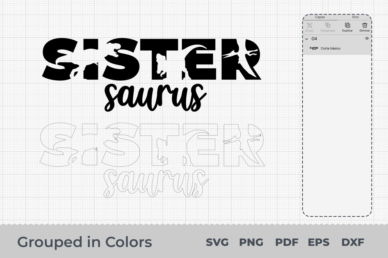 Sister Saurus Svg, T-Rex Dinosaur Svg, Birthday Svg, Sister Svg, Cut File For Cricut and Silhouette - Image 2