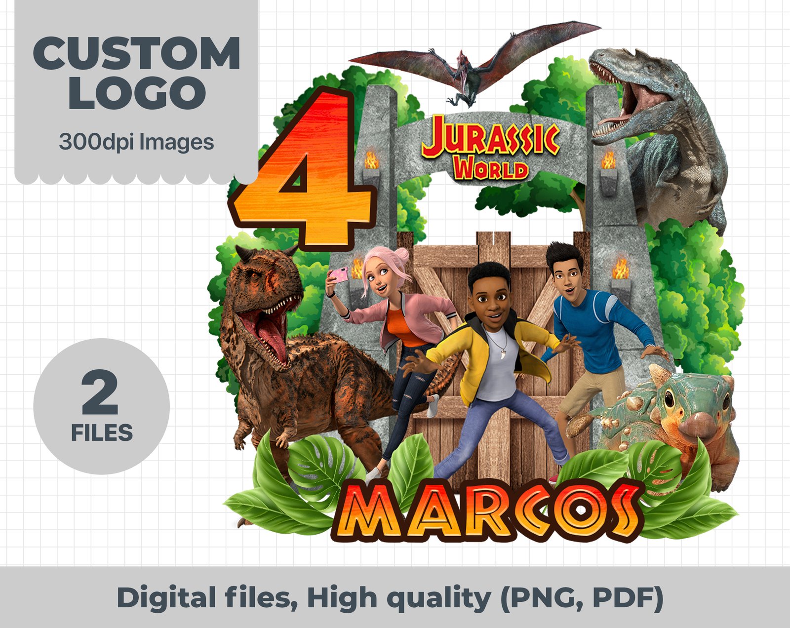 Jurassic World Personalizado, Cake Topper Jurassic Park, Cake Topper Jurassic World, Feliz Cumpleaños Jurassic World, Darius, Brooklynn, Jurassic World, Personalizado nombre y año, Ben, Yaz,Kenji, Imprimible