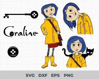Coraline, Coraline Svg, Eps, Pdf, Png, Coraline Bundle, Coraline Cricut, Coraline Characters, Silhouette, Sublimation, High Resolution, Instant Download