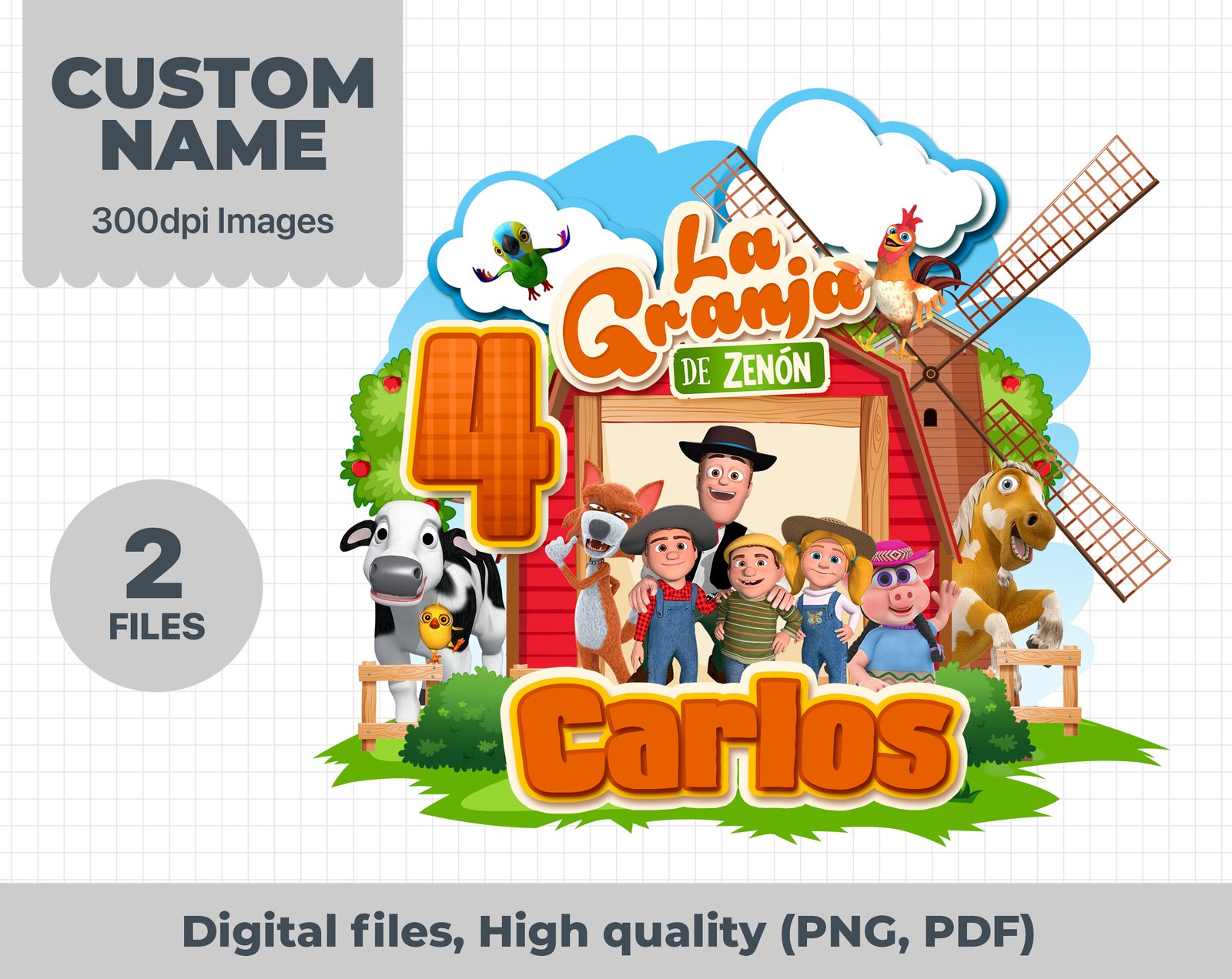 La Granja de Zenon Personalizado, La Granja de Zenon Custom, La Granja de Zenon Personalizado nombre y año, La Granja de Zenon con datos personalizado, La Granja de Zenon para Cumpleaños