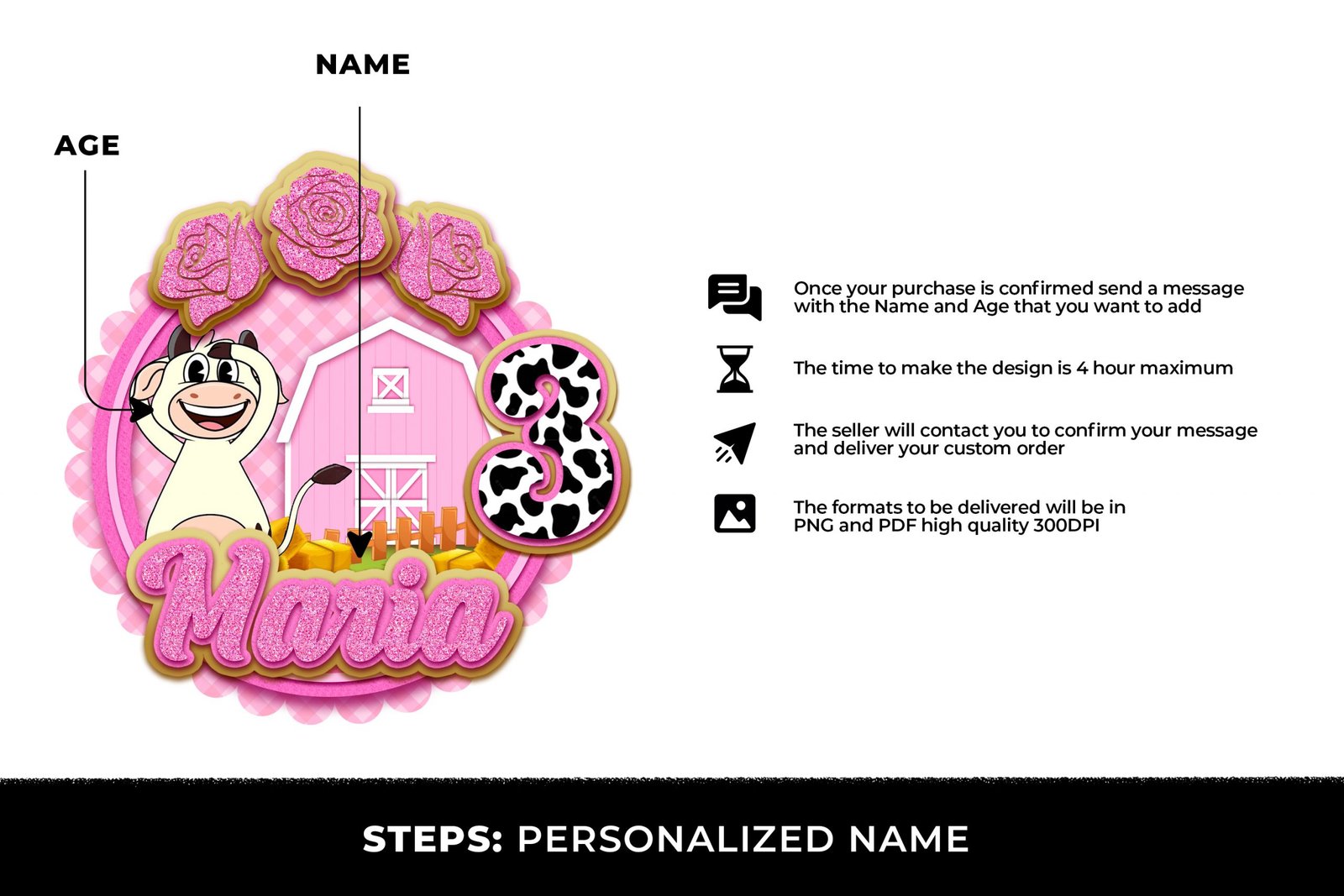 Vaca Lola Personalizado, Vaca Lola Custom, Vaca Lola logo Custom, Vaca Lola PNG Files, Cake Topper Vaca Lola - Image 2