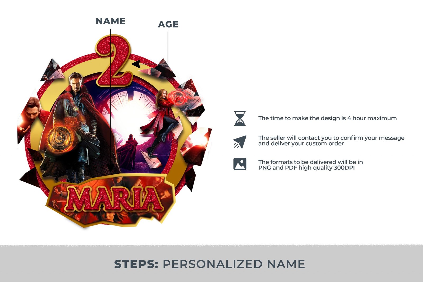 Doctor Strange Custom, Doctor Strange personalized, Doctor Strange themed cake topper, Doctor Strange cupcake toppers, Doctor Strange birthday, Doctor Strange png - Image 3
