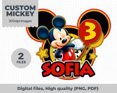Mickey Mouse Custom, Mickey Mouse Personalized, Mickey PNG Files, Mickey Mouse Characters, Mickey Mouse Cake topper