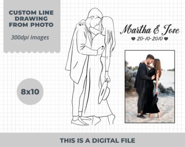 Custom Minimalist Illustration, Drawing From Photo, Custom Couple Portrait, Line Illustration, Line Art Portrait with pets, Father’s Day Gift