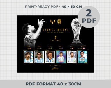 Lionel Messi’s 6 World Cup Stickers Framed Collection